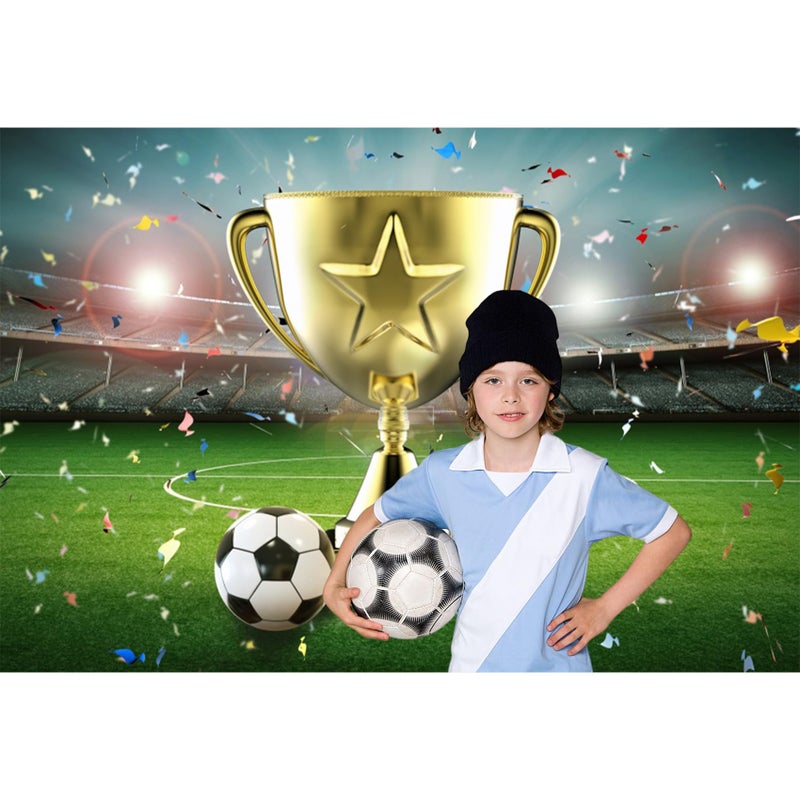 Baocicco 7x5ft Football Champion Backdrop Football Stadium Backdrops Championship Trophy Photography Background Grass Field Lawn Turf Backdrop Children Baby Adults Portraits Photo Booth Studio Props - Image 3